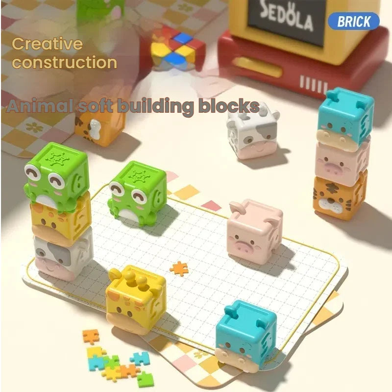 Baby Bath Toys Montessori Animal Cognitive Floating Water Toys Soft Stacking Building Blocks Safe Teething Squeeze Sensory Toys