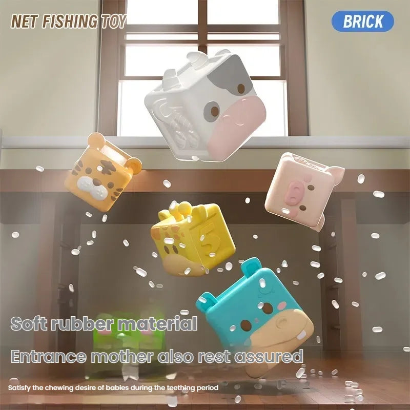 Baby Bath Toys Montessori Animal Cognitive Floating Water Toys Soft Stacking Building Blocks Safe Teething Squeeze Sensory Toys