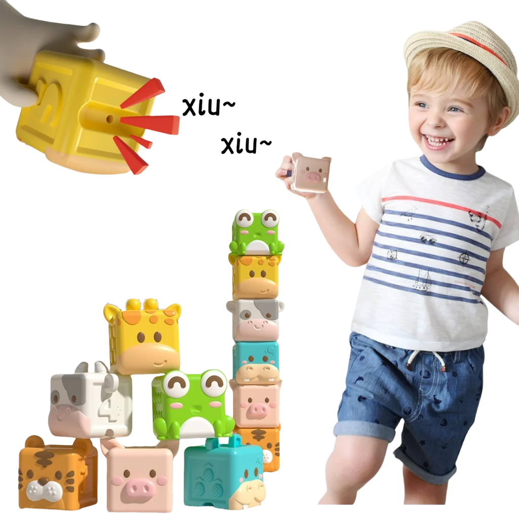 Baby Bath Toys Montessori Animal Cognitive Floating Water Toys Soft Stacking Building Blocks Safe Teething Squeeze Sensory Toys