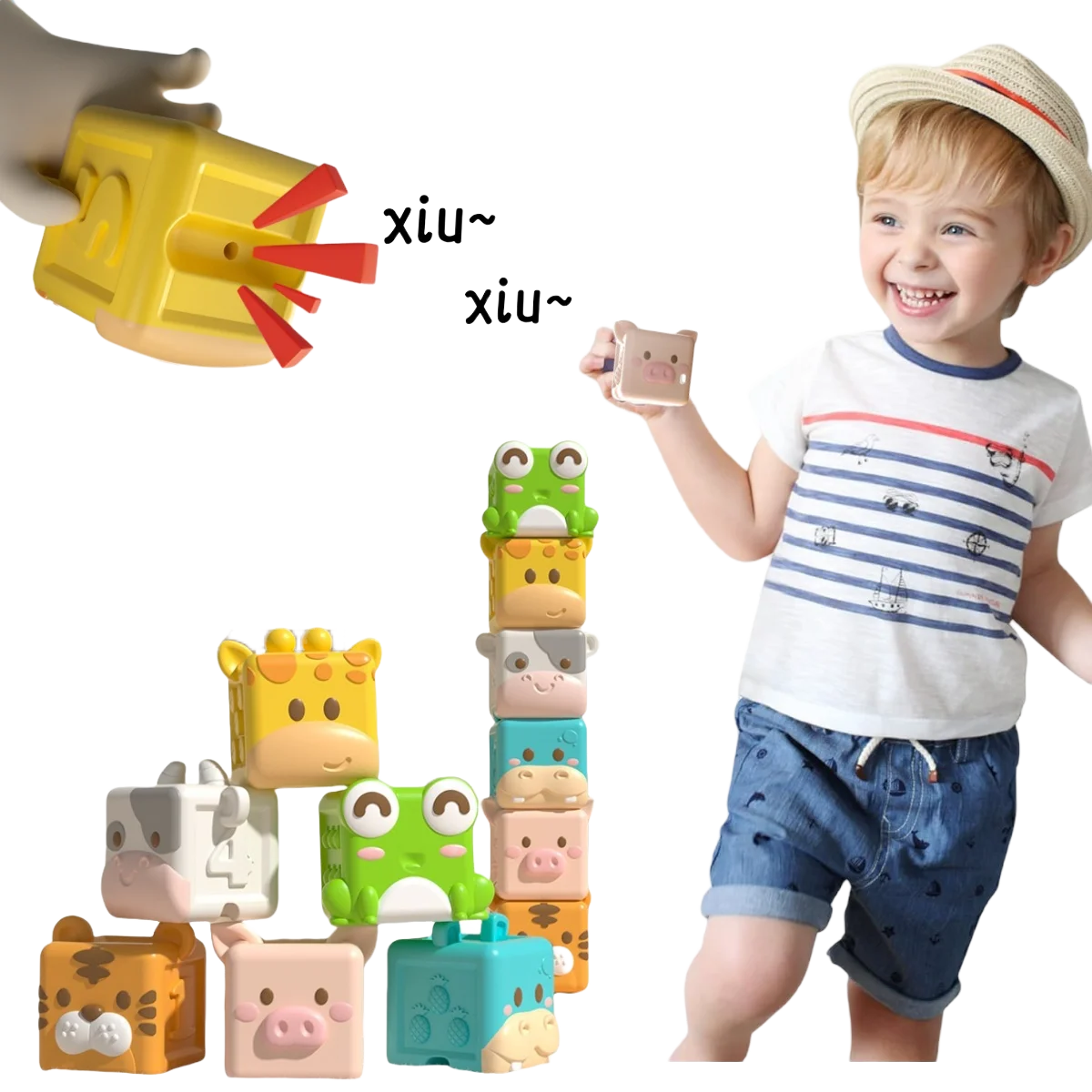 Baby Bath Toys Montessori Animal Cognitive Floating Water Toys Soft Stacking Building Blocks Safe Teething Squeeze Sensory Toys