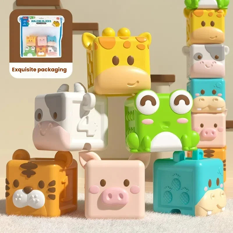 Baby Bath Toys Montessori Animal Cognitive Floating Water Toys Soft Stacking Building Blocks Safe Teething Squeeze Sensory Toys