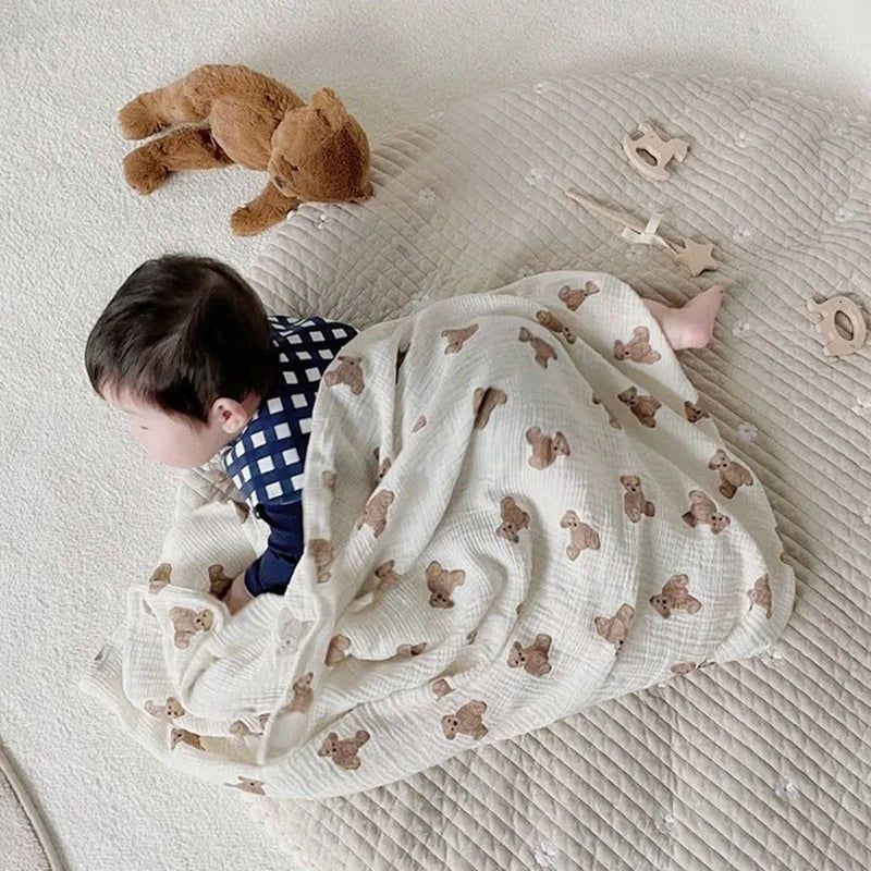MILANCEL Baby Blankets Bear Print Cotton Blanket Casual Sleeping Blanket