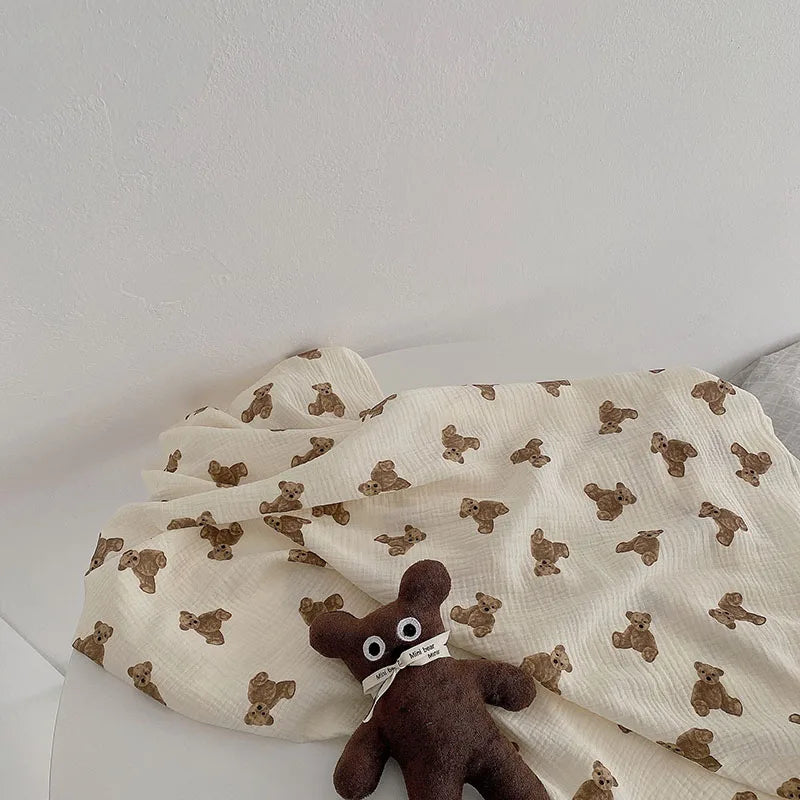 MILANCEL Baby Blankets Bear Print Cotton Blanket Casual Sleeping Blanket