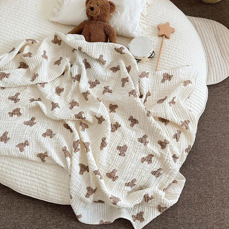 MILANCEL Baby Blankets Bear Print Cotton Blanket Casual Sleeping Blanket