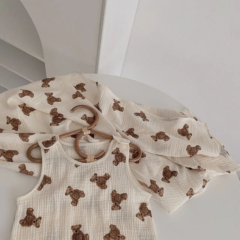 MILANCEL Baby Blankets Bear Print Cotton Blanket Casual Sleeping Blanket