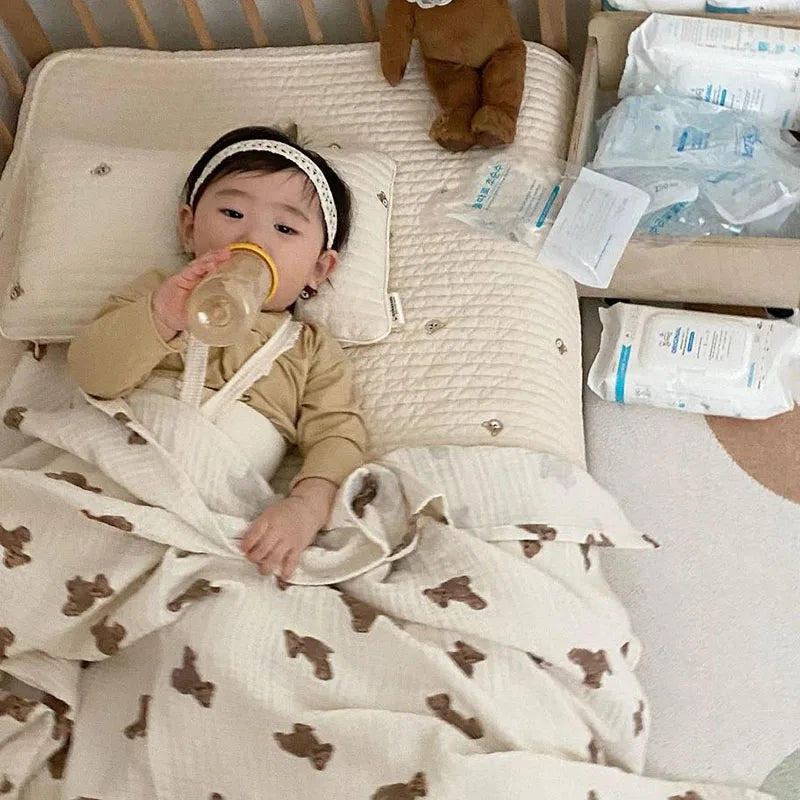 MILANCEL Baby Blankets Bear Print Cotton Blanket Casual Sleeping Blanket