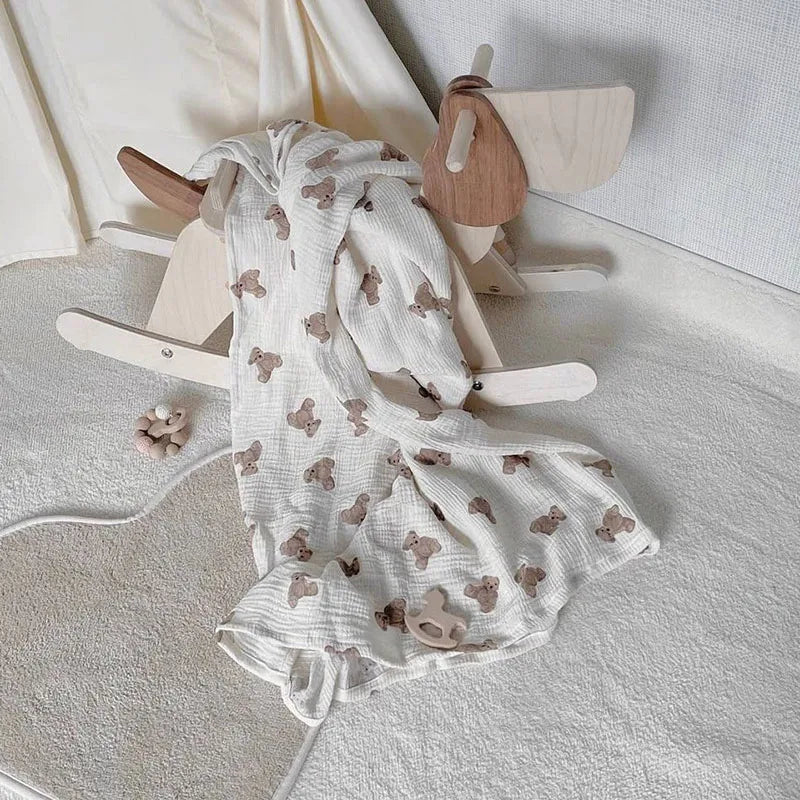 MILANCEL Baby Blankets Bear Print Cotton Blanket Casual Sleeping Blanket