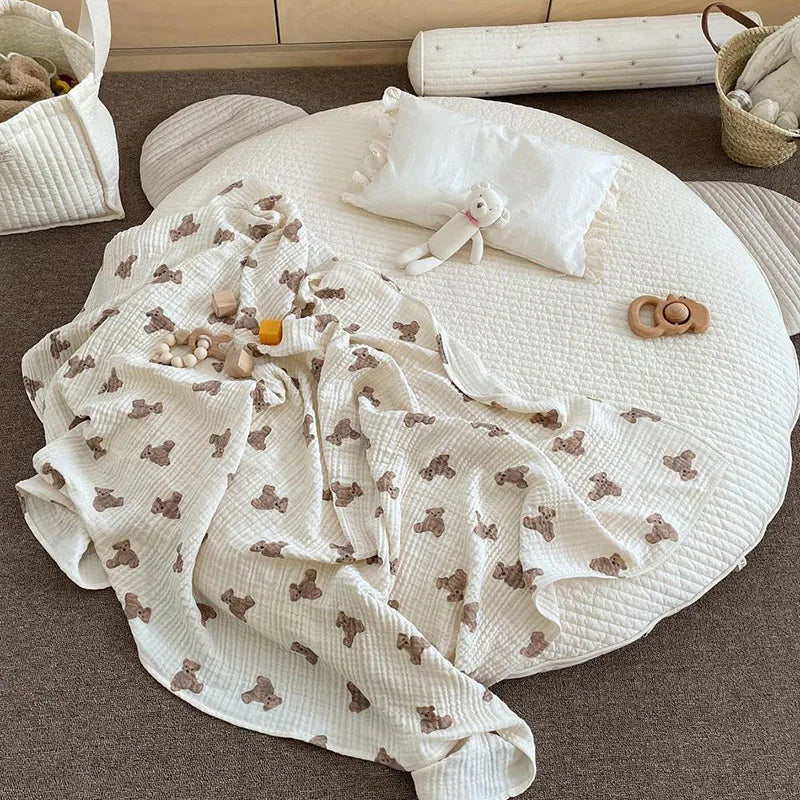 MILANCEL Baby Blankets Bear Print Cotton Blanket Casual Sleeping Blanket