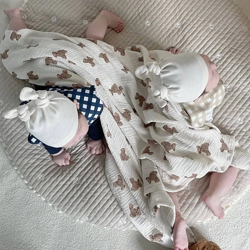 MILANCEL Baby Blankets Bear Print Cotton Blanket Casual Sleeping Blanket