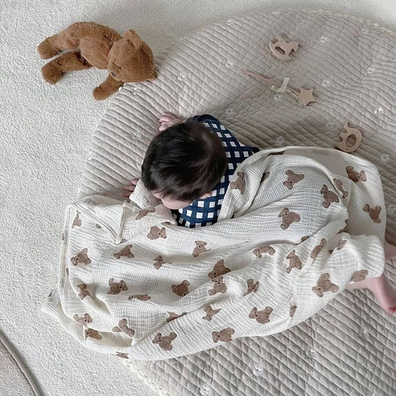 MILANCEL Baby Blankets Bear Print Cotton Blanket Casual Sleeping Blanket