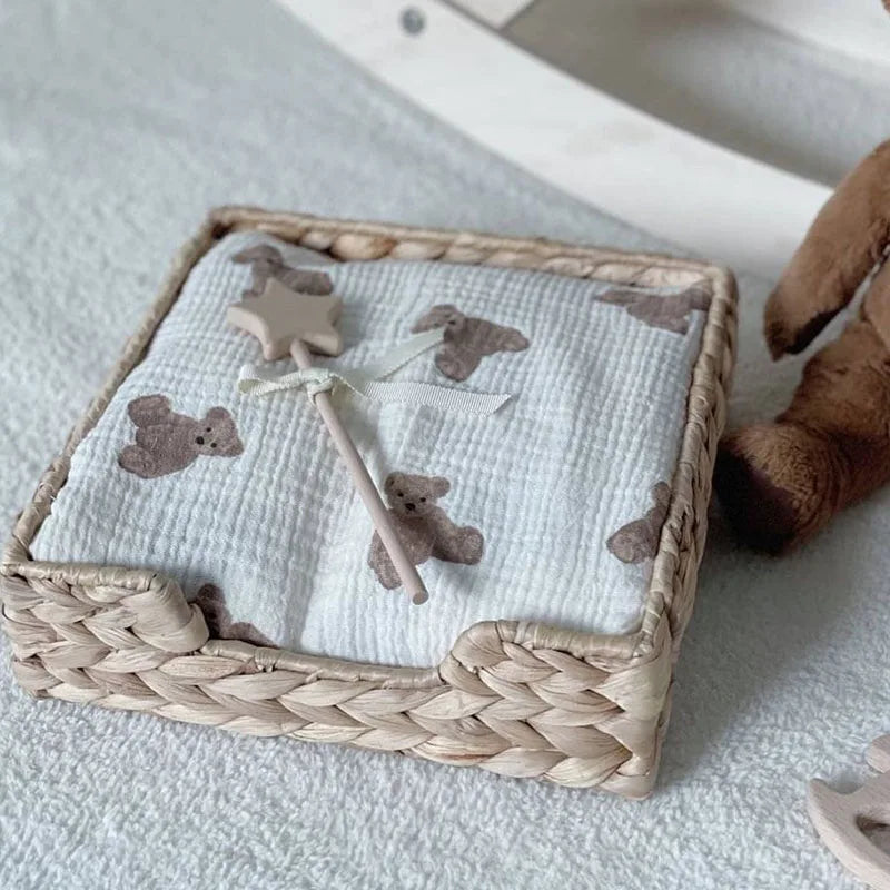 MILANCEL Baby Blankets Bear Print Cotton Blanket Casual Sleeping Blanket