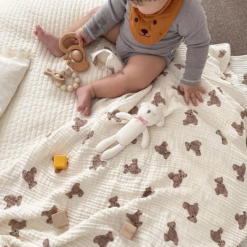 MILANCEL Baby Blankets Bear Print Cotton Blanket Casual Sleeping Blanket