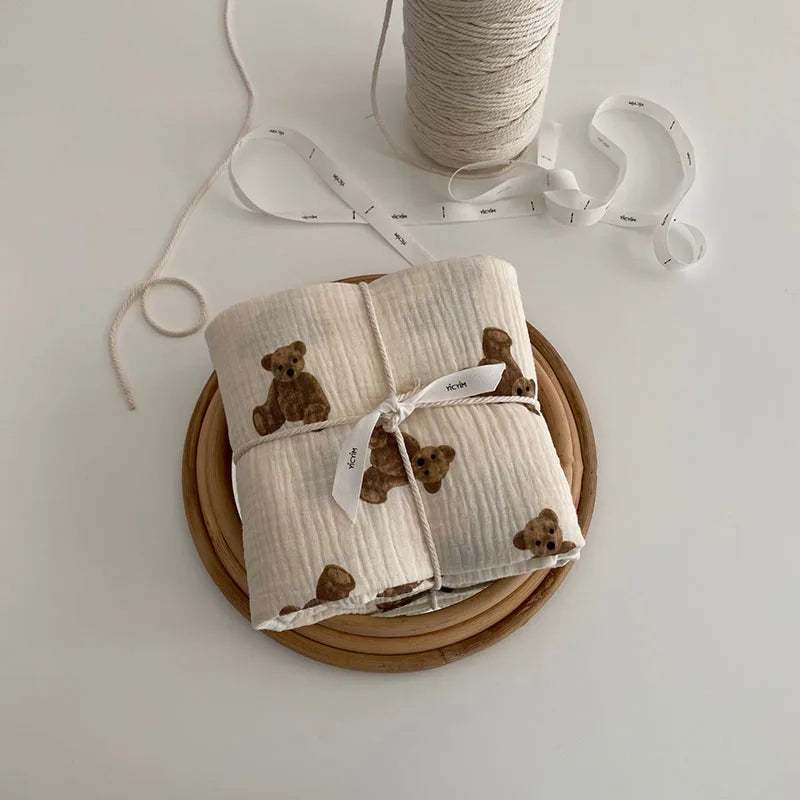 MILANCEL Baby Blankets Bear Print Cotton Blanket Casual Sleeping Blanket