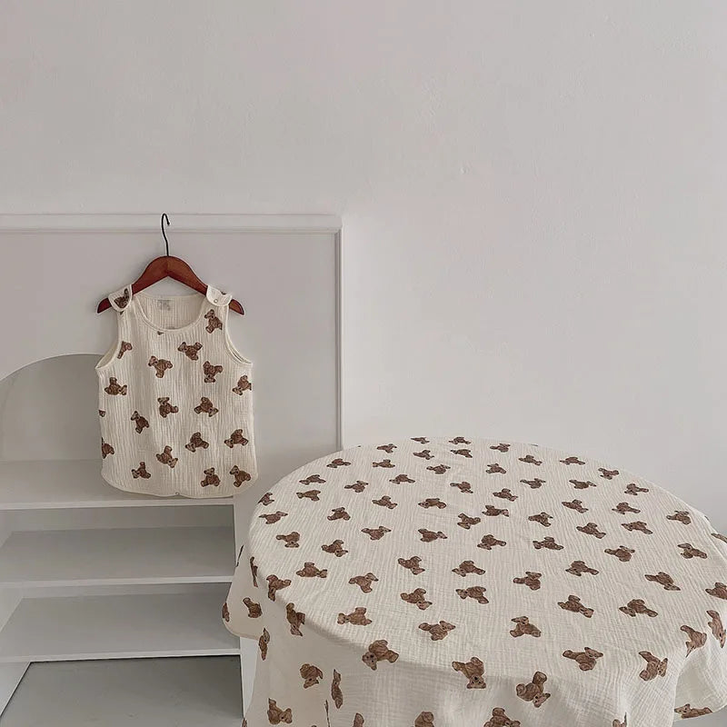 MILANCEL Baby Blankets Bear Print Cotton Blanket Casual Sleeping Blanket