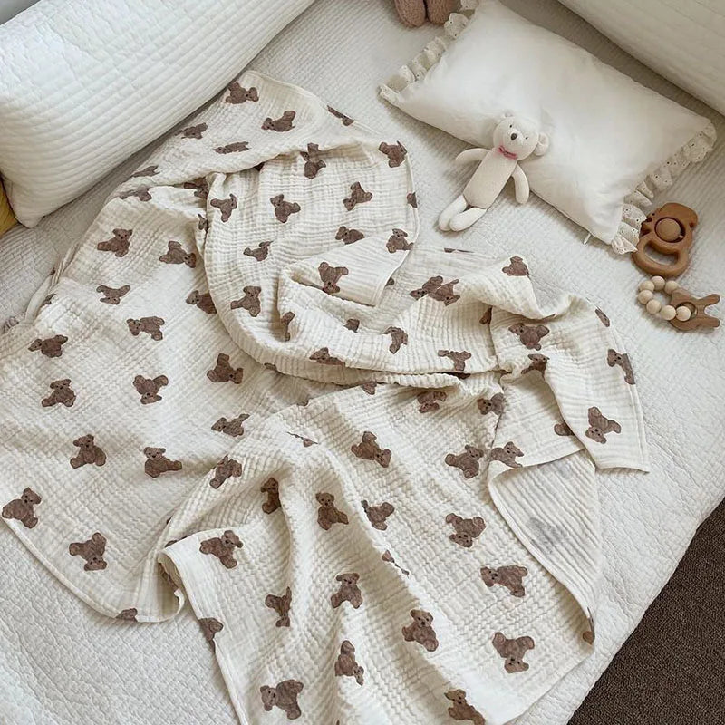 MILANCEL Baby Blankets Bear Print Cotton Blanket Casual Sleeping Blanket