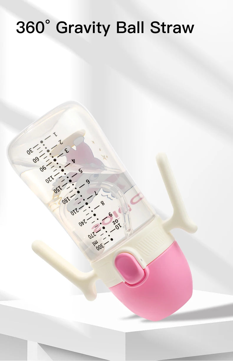 10oz Clamshell Baby Feeding Bottle Silicone Straw Spill-Proof Leak-Resistant Toddler Training Drinking Water Sippy Cup