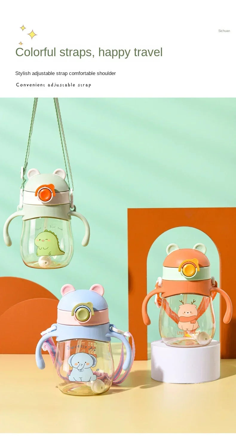 410ML Baby Drinking Cup Feeding Bottle Anti-Choking with Straw Gravity Ball Wide Caliber Drinking Milk Water Bottle with Handle