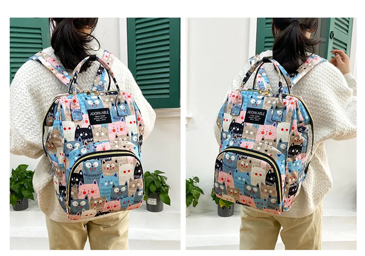 Cartoon Printed Mommy Diaper Bags Lightweight Portable Women's Backpack Bottle Insulation Storage Bag Fashion Mom Backpack New