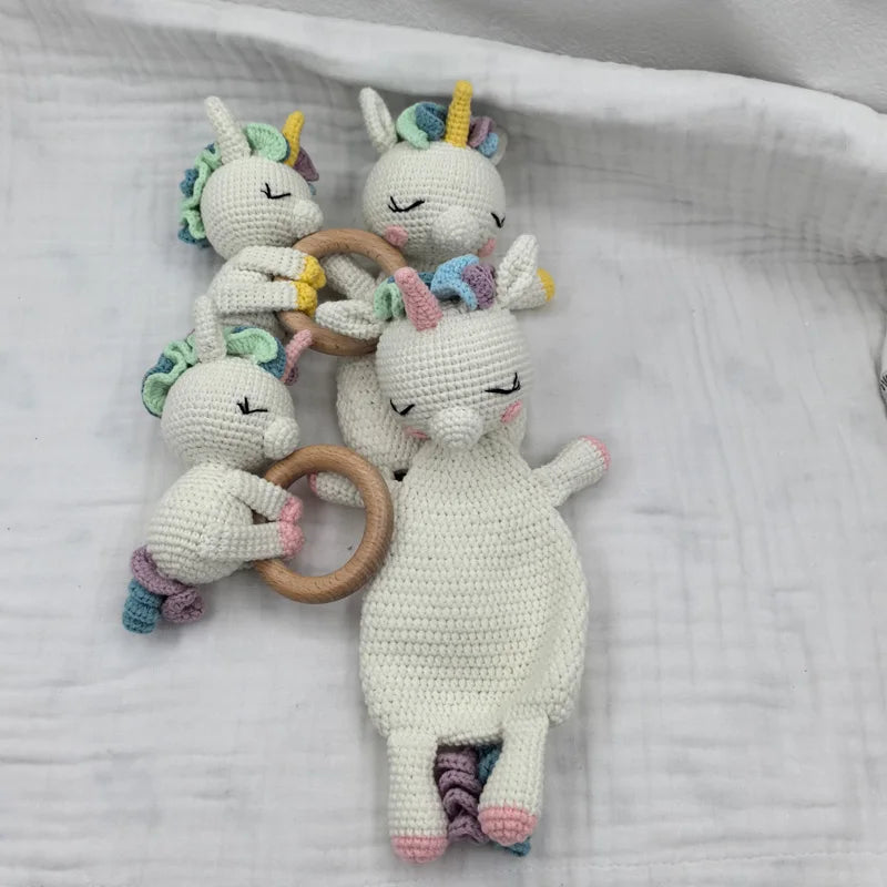 Baby Security Blanket Towel Feeding Bib Soft Towel Cotton Burping Cloth Infant Shower Gift Knitted Lovely Animal Rattle Sleep To