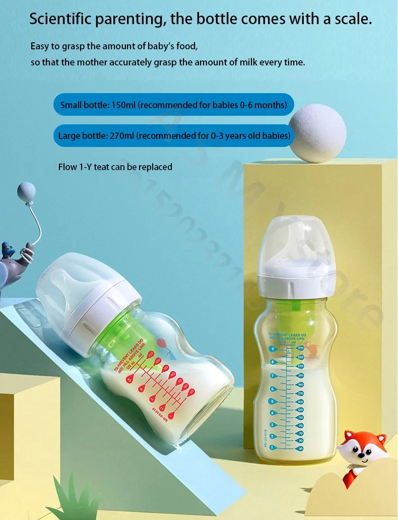 Dr. Brown's  Newborn baby glass bottle, wide caliber, anti-flatulence, gas-liquid separation