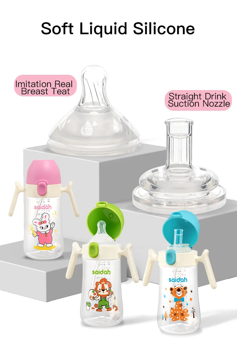 10oz Clamshell Baby Feeding Bottle Silicone Straw Spill-Proof Leak-Resistant Toddler Training Drinking Water Sippy Cup