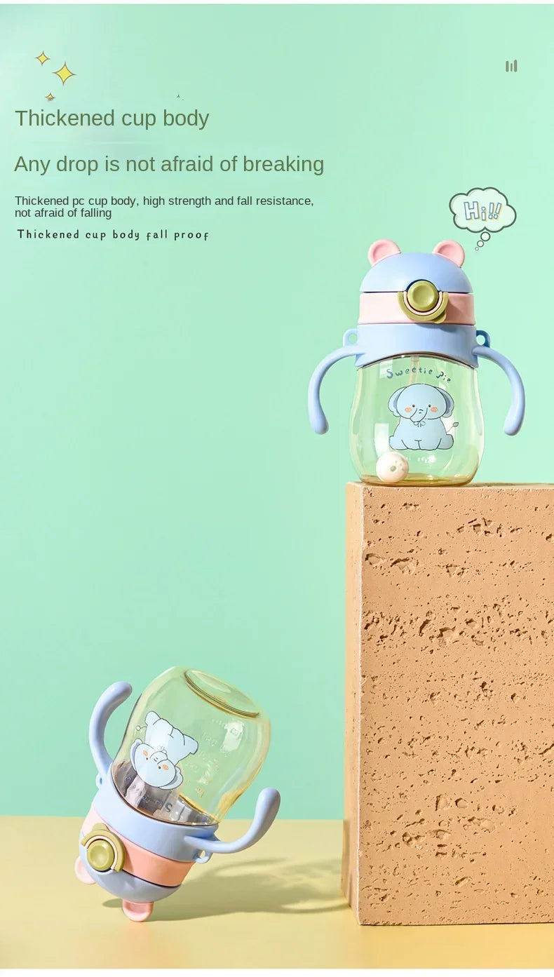 410ML Baby Drinking Cup Feeding Bottle Anti-Choking with Straw Gravity Ball Wide Caliber Drinking Milk Water Bottle with Handle