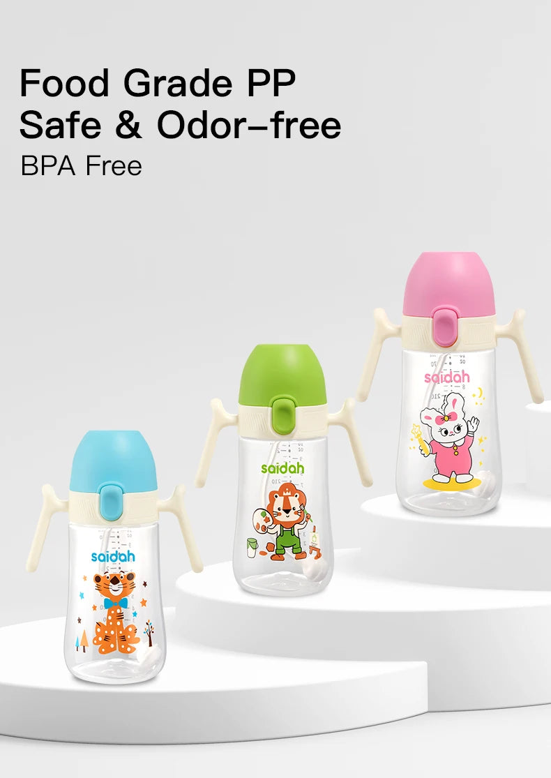 10oz Clamshell Baby Feeding Bottle Silicone Straw Spill-Proof Leak-Resistant Toddler Training Drinking Water Sippy Cup