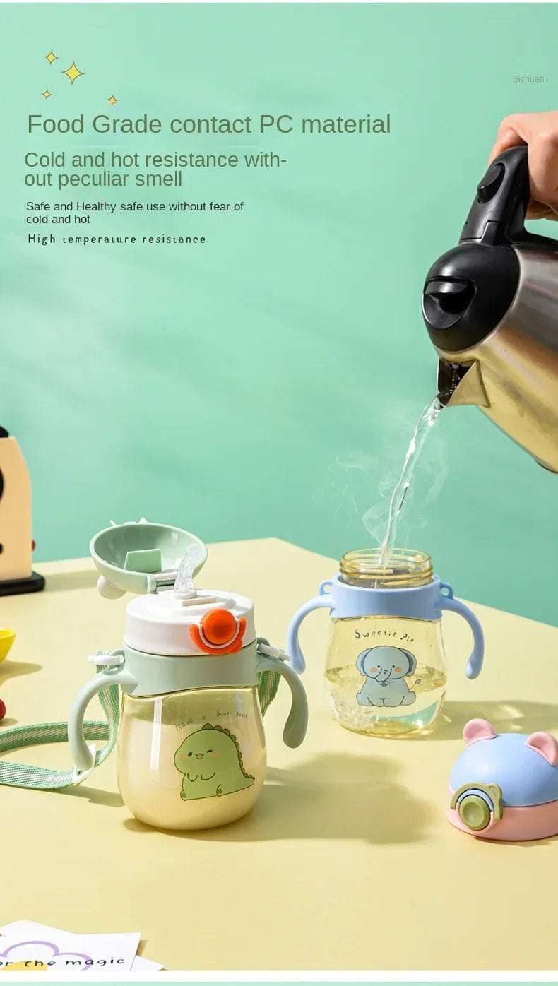 410ML Baby Drinking Cup Feeding Bottle Anti-Choking with Straw Gravity Ball Wide Caliber Drinking Milk Water Bottle with Handle