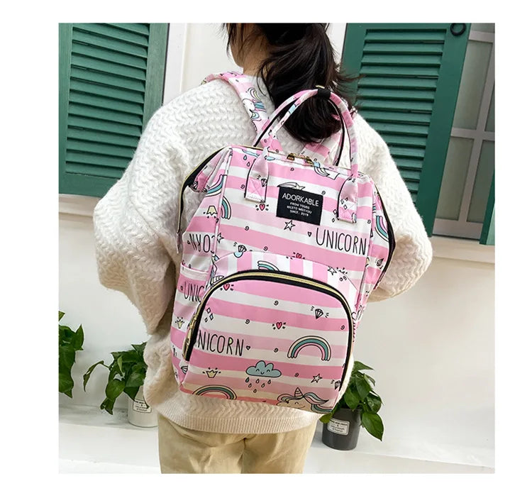 Cartoon Printed Mommy Diaper Bags Lightweight Portable Women's Backpack Bottle Insulation Storage Bag Fashion Mom Backpack New