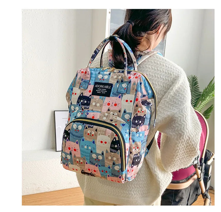 Cartoon Printed Mommy Diaper Bags Lightweight Portable Women's Backpack Bottle Insulation Storage Bag Fashion Mom Backpack New