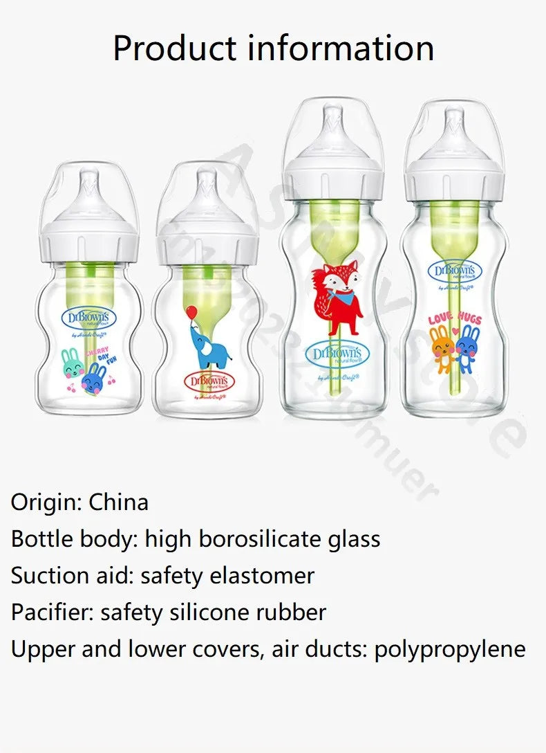 Dr. Brown's  Newborn baby glass bottle, wide caliber, anti-flatulence, gas-liquid separation