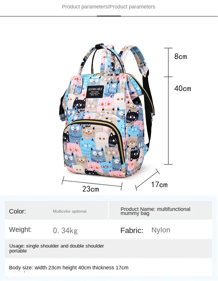 Cartoon Printed Mommy Diaper Bags Lightweight Portable Women's Backpack Bottle Insulation Storage Bag Fashion Mom Backpack New