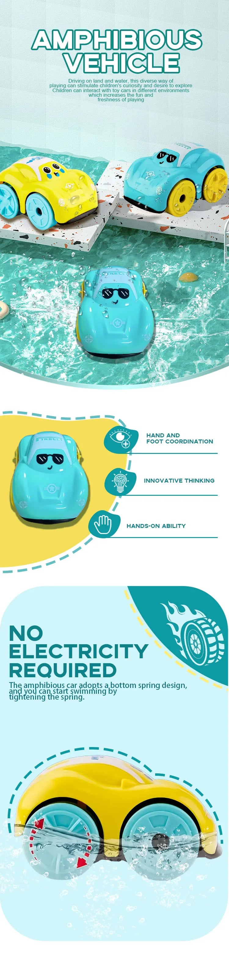 Baby Shower Toys Amphibious Cars Bathroom Floating Clockwork Toy Cars Children Cute Swimming Water Playing Toys for Kids Gifts