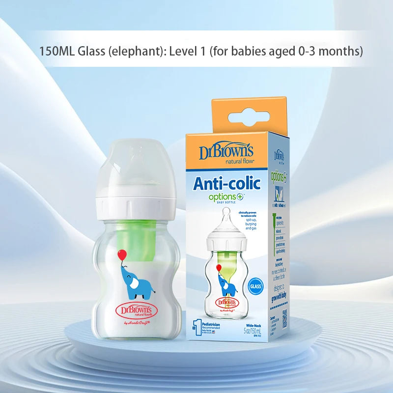 Dr. Brown's  Newborn baby glass bottle, wide caliber, anti-flatulence, gas-liquid separation