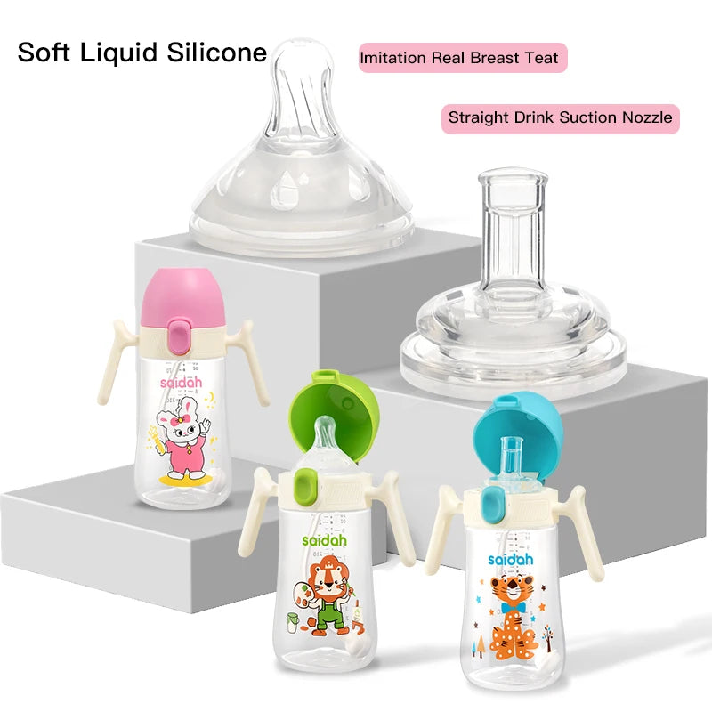 10oz Clamshell Baby Feeding Bottle Silicone Straw Spill-Proof Leak-Resistant Toddler Training Drinking Water Sippy Cup