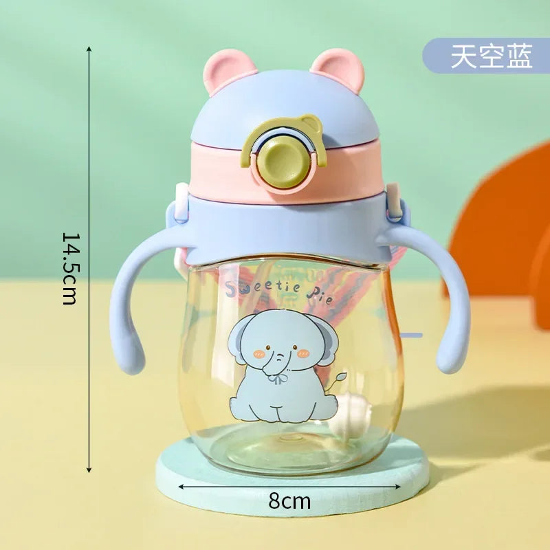 410ML Baby Drinking Cup Feeding Bottle Anti-Choking with Straw Gravity Ball Wide Caliber Drinking Milk Water Bottle with Handle