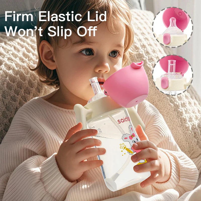 10oz Clamshell Baby Feeding Bottle Silicone Straw Spill-Proof Leak-Resistant Toddler Training Drinking Water Sippy Cup