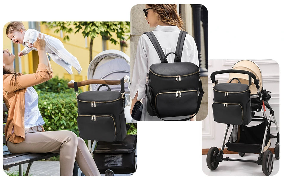 Diaper Bag Backpack Leather Backpack for Women Travel Backpack Baby Bag Large with Troller Straps Capacity for Wet Clothes