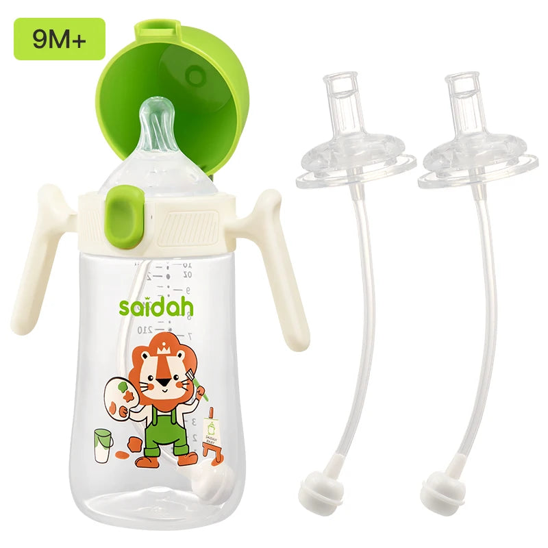 10oz Clamshell Baby Feeding Bottle Silicone Straw Spill-Proof Leak-Resistant Toddler Training Drinking Water Sippy Cup