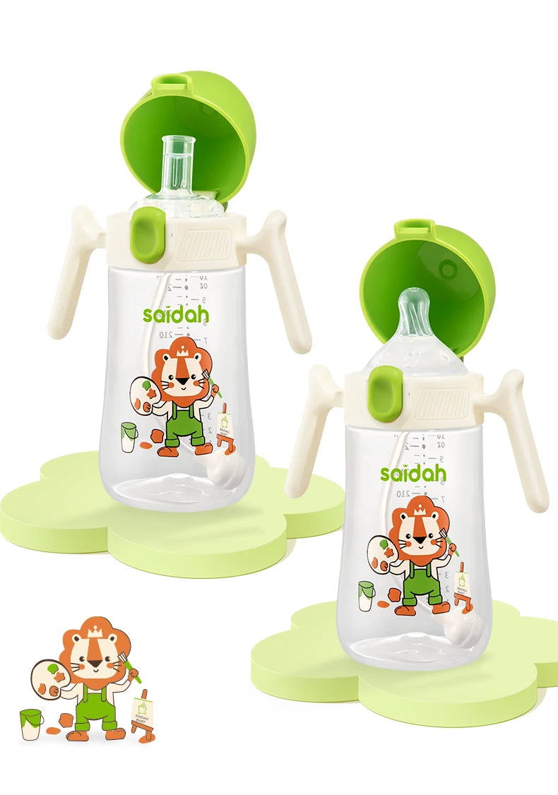 10oz Clamshell Baby Feeding Bottle Silicone Straw Spill-Proof Leak-Resistant Toddler Training Drinking Water Sippy Cup