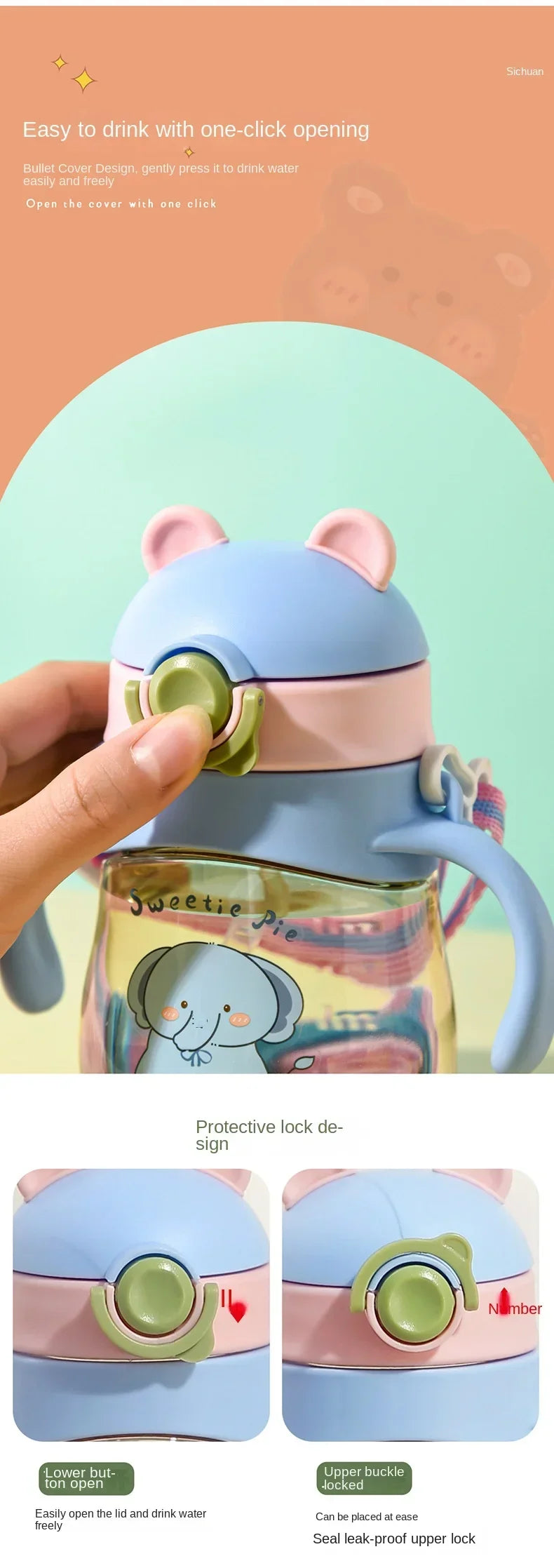 410ML Baby Drinking Cup Feeding Bottle Anti-Choking with Straw Gravity Ball Wide Caliber Drinking Milk Water Bottle with Handle