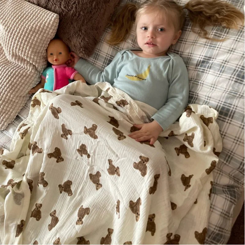 MILANCEL Baby Blankets Bear Print Cotton Blanket Casual Sleeping Blanket