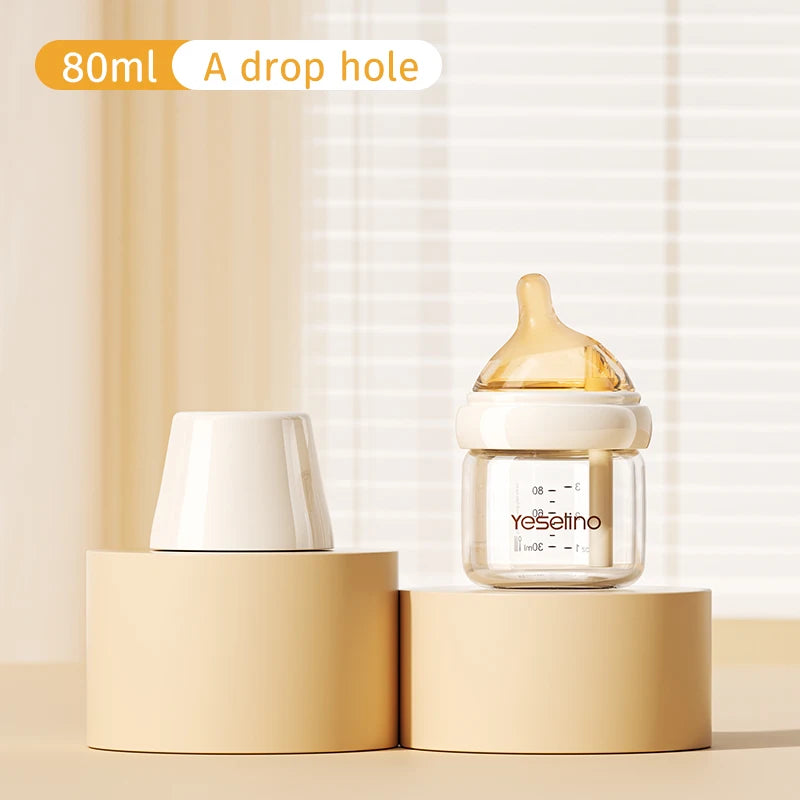 0-6 Months Newborn Baby Items Feeding Bottle Anti Bloating Anti Spitting Choking Bebe Glass Baby Bottles 80ML Silicone Nipple