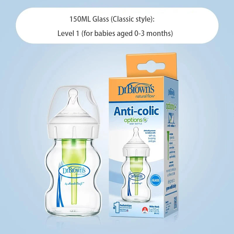 Dr. Brown's  Newborn baby glass bottle, wide caliber, anti-flatulence, gas-liquid separation