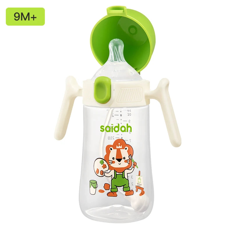 10oz Clamshell Baby Feeding Bottle Silicone Straw Spill-Proof Leak-Resistant Toddler Training Drinking Water Sippy Cup
