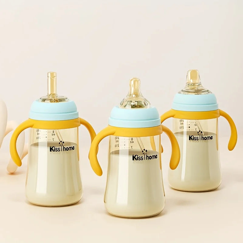 children's milk bottles, equipped with straws and balancers, durable PPSU material, easy-to-use handle design