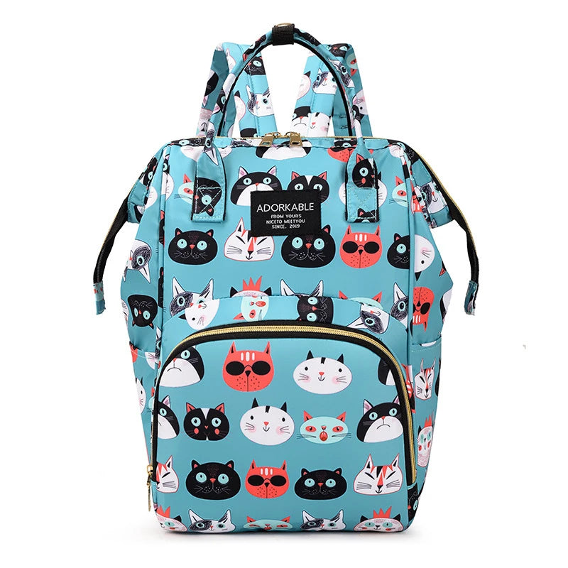 Cartoon Printed Mommy Diaper Bags Lightweight Portable Women's Backpack Bottle Insulation Storage Bag Fashion Mom Backpack New