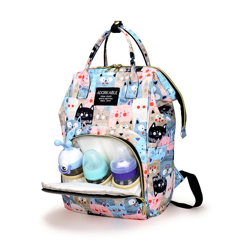 Cartoon Printed Mommy Diaper Bags Lightweight Portable Women's Backpack Bottle Insulation Storage Bag Fashion Mom Backpack New