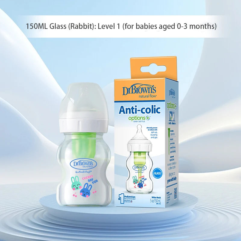 Dr. Brown's  Newborn baby glass bottle, wide caliber, anti-flatulence, gas-liquid separation