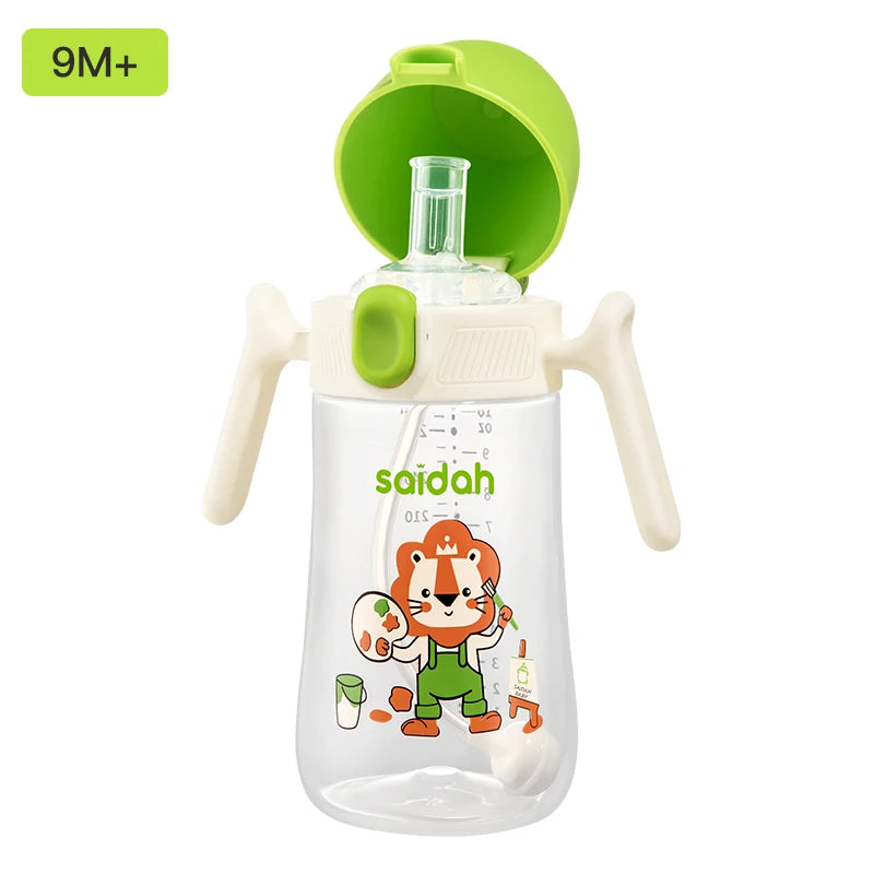 10oz Clamshell Baby Feeding Bottle Silicone Straw Spill-Proof Leak-Resistant Toddler Training Drinking Water Sippy Cup